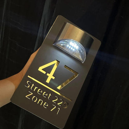 Personalized Solar House Sign LED Light Acrylic Plate Customized Address Plaque FYLZGO Custom