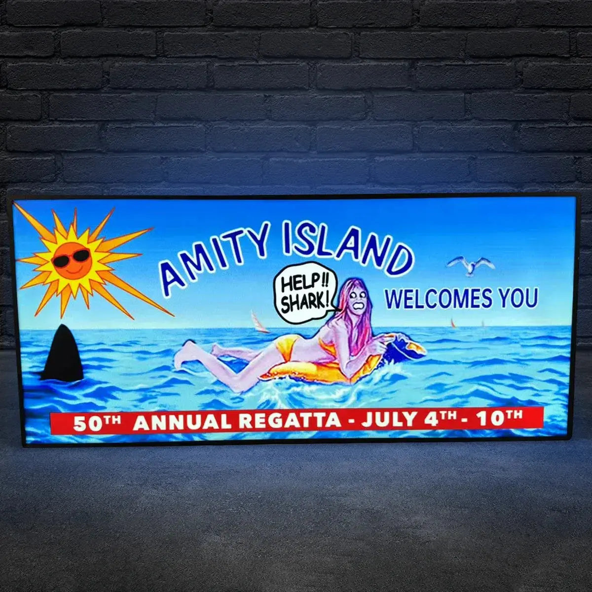 Jaws Amity Island Pinball Topper, Designed for Stern Jaws Pinball 3D printed lightbox housing with RED Halo effects, LED, Dimmable, and USB powered FYLZGO Signs