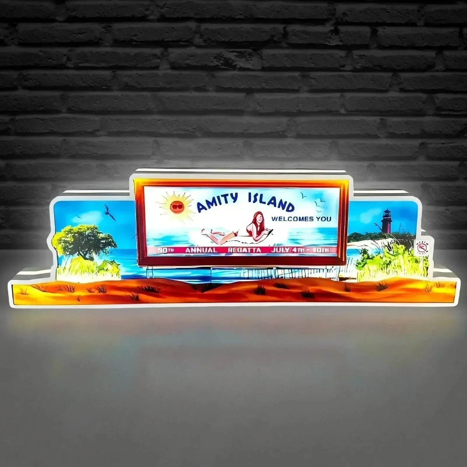 New Arrival exclusive Jaws Pinball Topper Amity Island 3D printed lightbox , Dimmable, and USB powered FYLZGO Signs