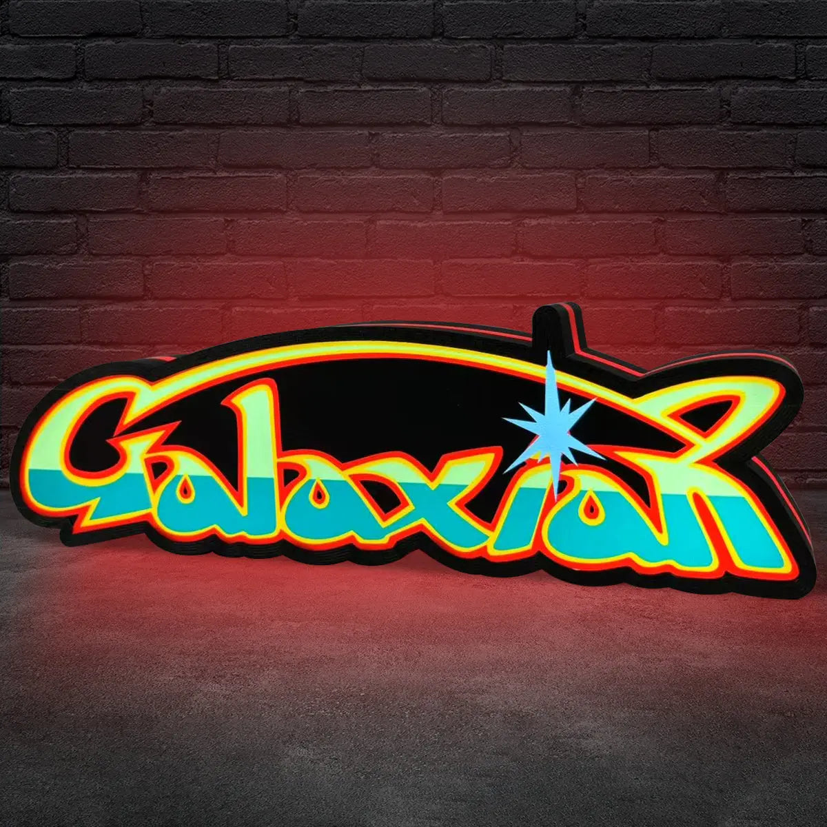 Galaxian Logo 3D Printed LED Lightbox for Gaming Room Decor, Galaga Classic Arcade Gaming Lightbox FYLZGO Signs
