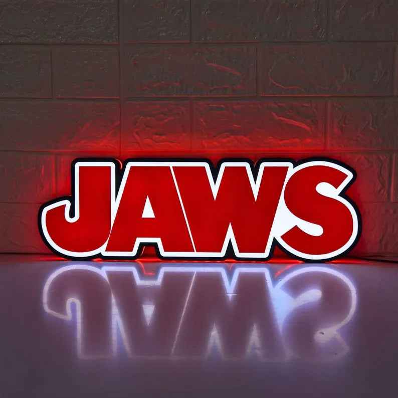 Jaws LED Lightbox Sign | 3D Printed Movie Logo Wall Art, Home Cinema Decor