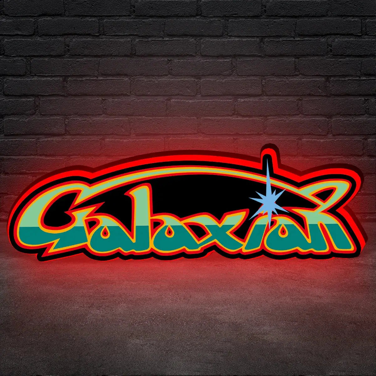 Galaxian Logo 3D Printed LED Lightbox for Gaming Room Decor, Galaga Classic Arcade Gaming Lightbox FYLZGO Signs