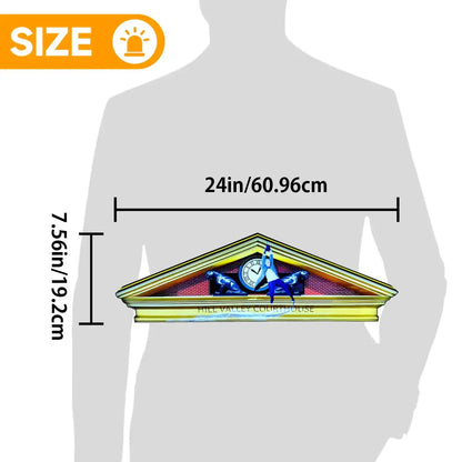 Measurement chart showing a decorative item with dimensions on a white background