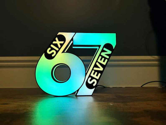 6, 7 "Six and Seven" Meme LED Sign: Wall Decor, Mancave Accessory