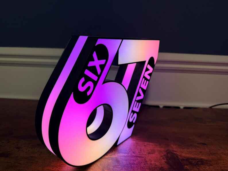 6, 7 "Six and Seven" Meme LED Sign: Wall Decor, Mancave Accessory