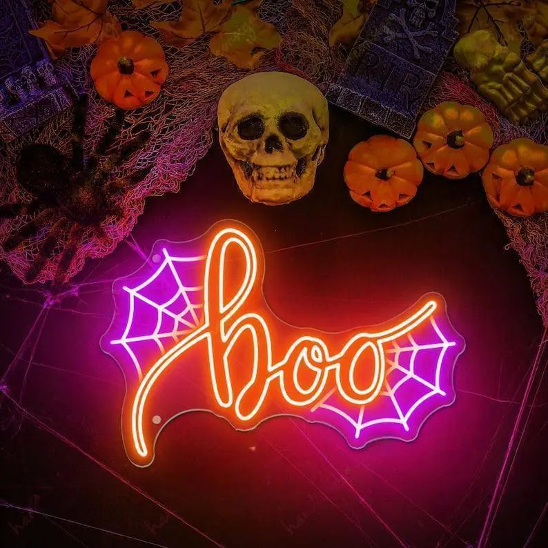 Boo Spider web Neon Sign, Halloween Neon Sign Happy Halloween Halloween Pumpkin Neon Sign Halloween Decor Sign Gifts For Kids FYLZGO Signs
