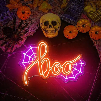 Boo Spider web Neon Sign, Halloween Neon Sign Happy Halloween Halloween Pumpkin Neon Sign Halloween Decor Sign Gifts For Kids FYLZGO Signs