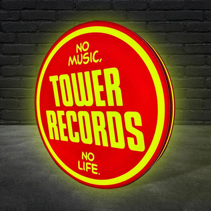 Tower Records LED Lightbox No Music, no Life Vintage Records Store LED Sign FYLZGO Signs