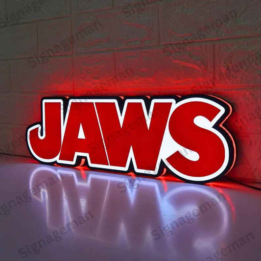 Jaws LED Lightbox Sign | 3D Printed Movie Logo Wall Art, Home Cinema Decor