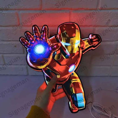 Iron Man LED Light Box Sign | 3D Printed Marvel Superhero Wall Decor | Kids Bedroom Night Light | Comic Fan Gift | 4 Sizes | USB Powered