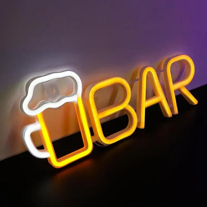 Glowing neon BAR sign with beer mug, ideal for arcade toppers or custom pinball decor