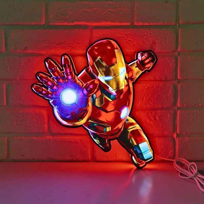 Iron Man LED Light Box Sign | 3D Printed Marvel Superhero Wall Decor | Kids Bedroom Night Light | Comic Fan Gift | 4 Sizes | USB Powered