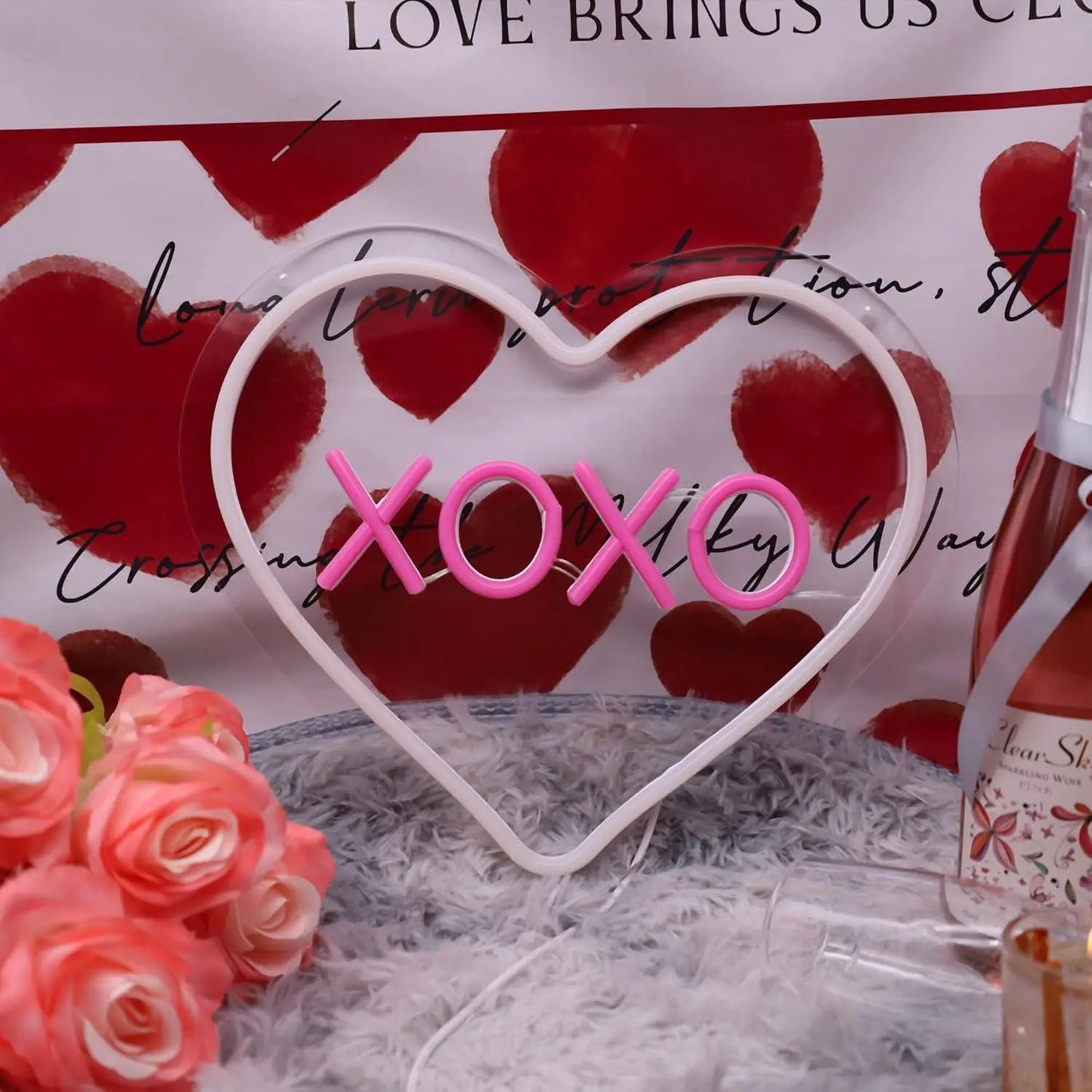 XOXO Valentines Day Neon Sign Heart USB Powered LED Neon Light for Room Wall Decor FYLZGO Signs