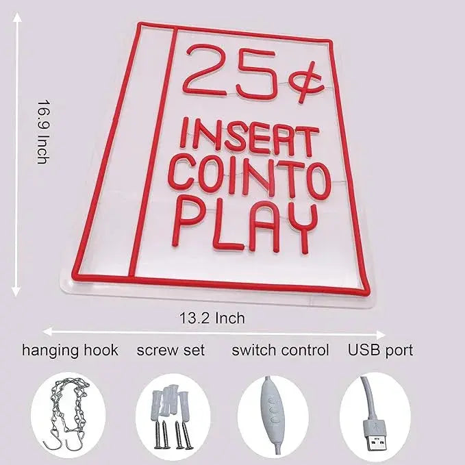 Retro Gaming Neon Sign USB Powered for Kids Room Decor,Insert Coin to Play Neon Sign Dimmable LED Neon Light Sign for Playroom Light Man Cave Game Room Bar FYLZGO Signs