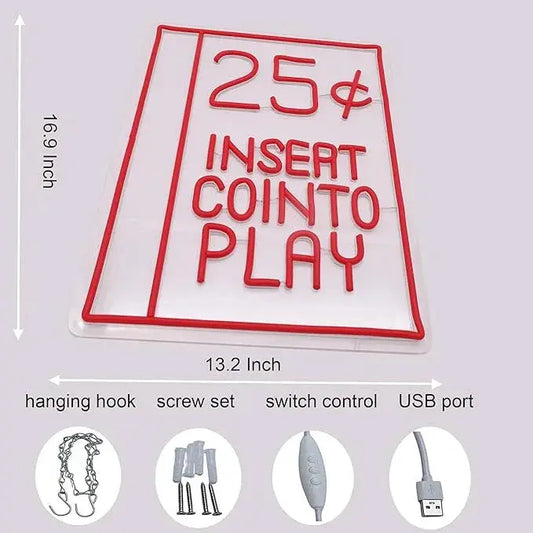 Retro Gaming Neon Sign USB Powered for Kids Room Decor,Insert Coin to Play Neon Sign Dimmable LED Neon Light Sign for Playroom Light Man Cave Game Room Bar FYLZGO Signs