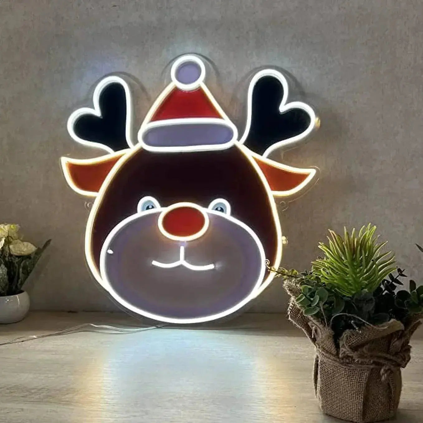 Christmas Reindeer LED Neon Sign 21 x 20 inches For Wall Hangings Indoor and Outdoor FYLZGO Signs