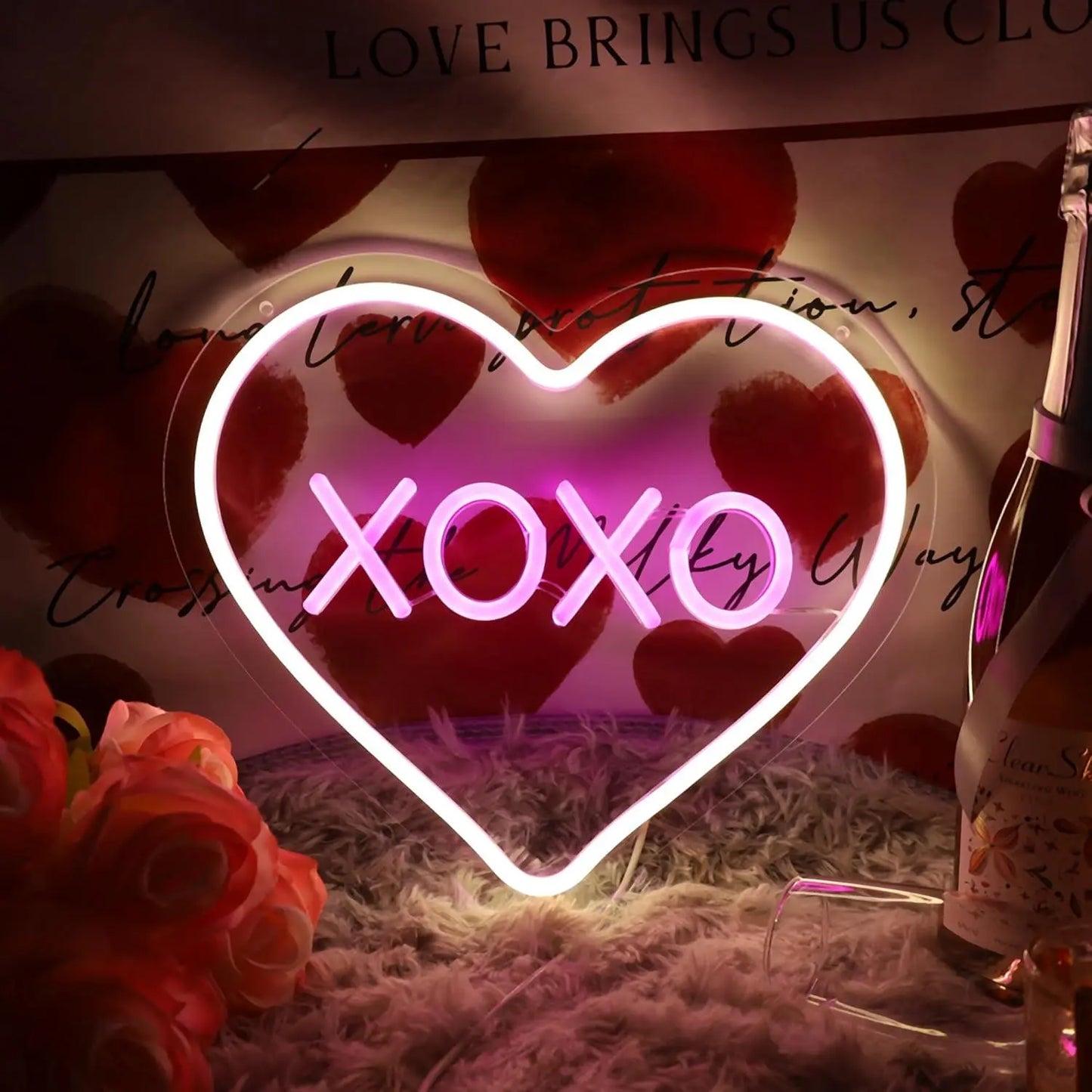 XOXO Valentines Day Neon Sign Heart USB Powered LED Neon Light for Room Wall Decor FYLZGO Signs