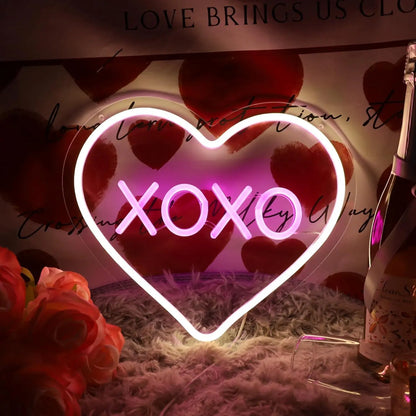 XOXO Valentines Day Neon Sign Heart USB Powered LED Neon Light for Room Wall Decor FYLZGO Signs