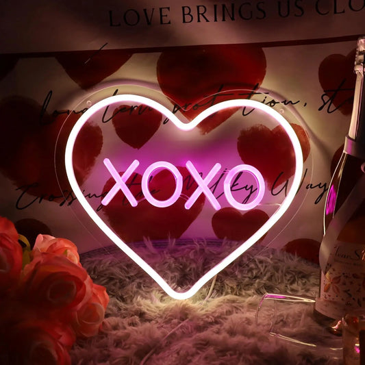 XOXO Valentines Day Neon Sign Heart USB Powered LED Neon Light for Room Wall Decor FYLZGO Signs