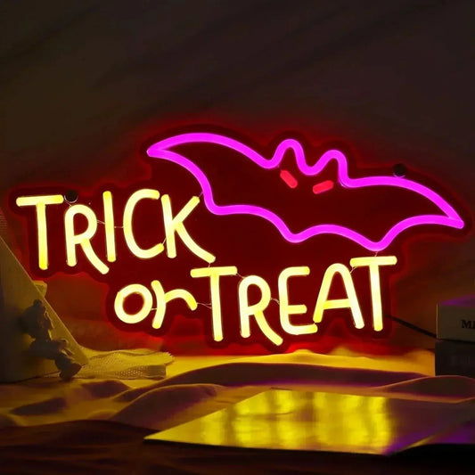 Halloween Neon Sign, Trick or Treat Neon Signs for Wall Decor Dimmable Halloween Hanging Neon Sign for Home Bar Salon Coffee Stores Window Porch Front Door Halloween Decorations FYLZGO Signs