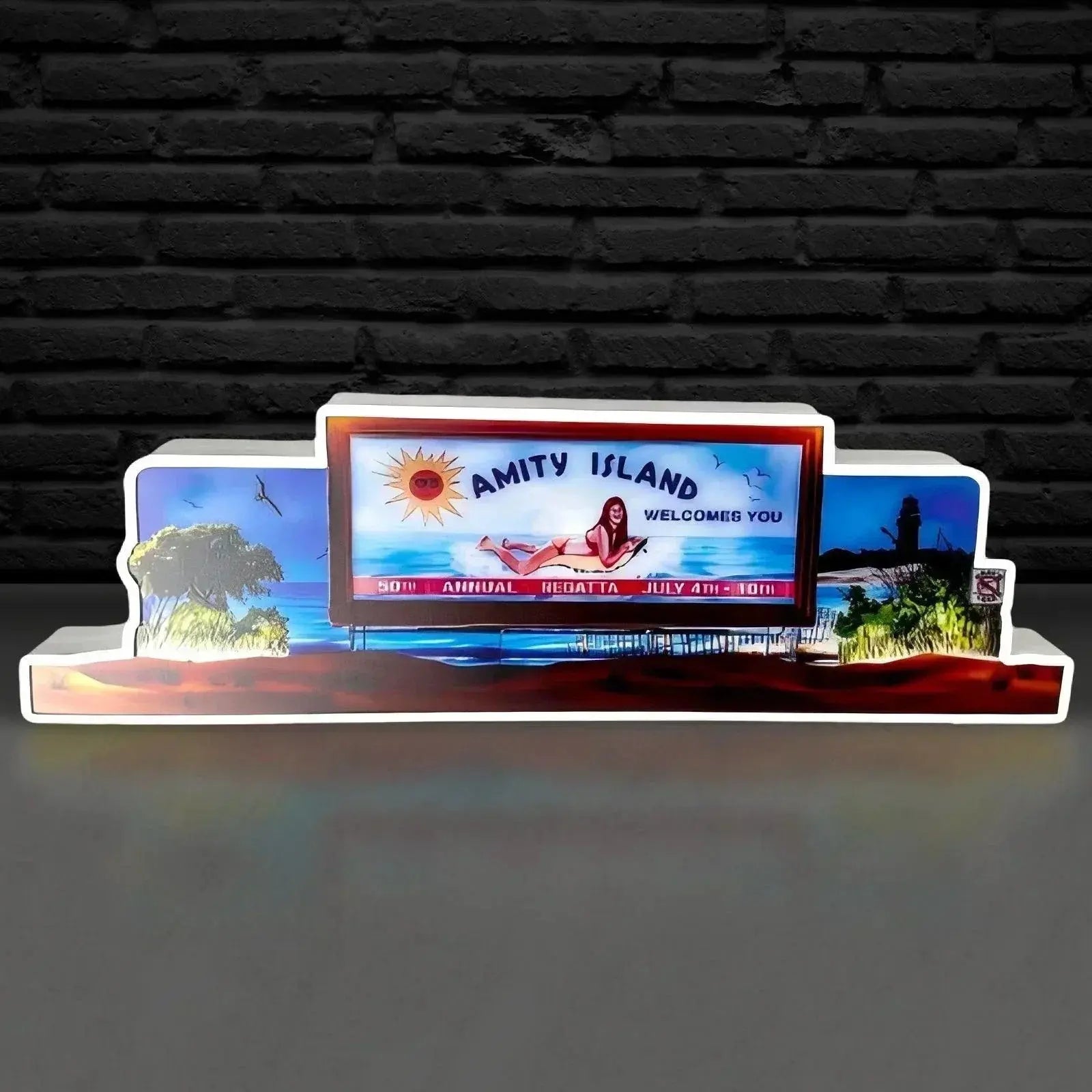 New Arrival exclusive Jaws Pinball Topper Amity Island 3D printed lightbox , Dimmable, and USB powered FYLZGO Signs