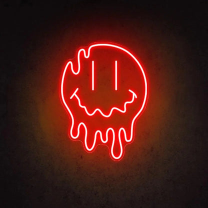 Melting Smiley Face Emoji Neon Sign Happy Face Led Art Neon Light - FYLZGO Signs