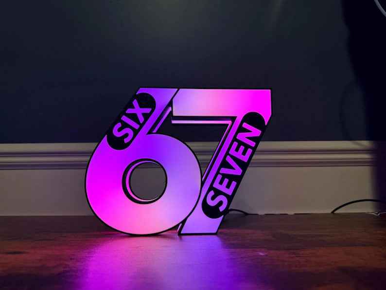 6, 7 "Six and Seven" Meme LED Sign: Wall Decor, Mancave Accessory