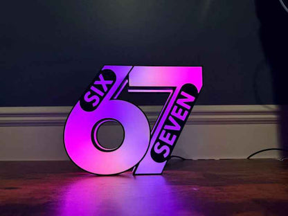 6, 7 "Six and Seven" Meme LED Sign: Wall Decor, Mancave Accessory