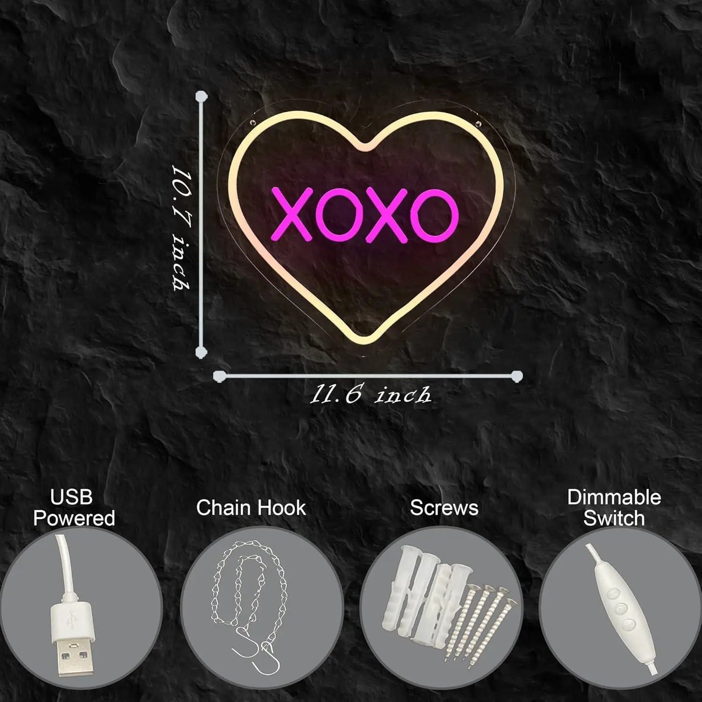 XOXO Valentines Day Neon Sign Heart USB Powered LED Neon Light for Room Wall Decor FYLZGO Signs