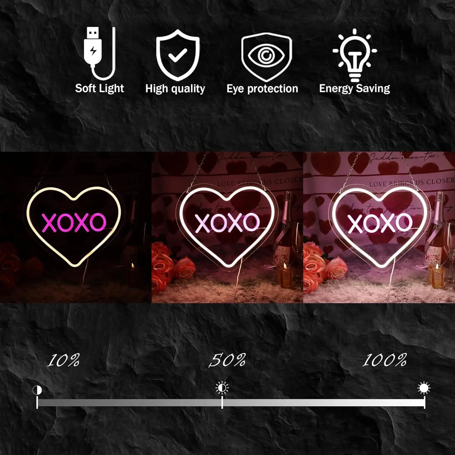XOXO Valentines Day Neon Sign Heart USB Powered LED Neon Light for Room Wall Decor FYLZGO Signs