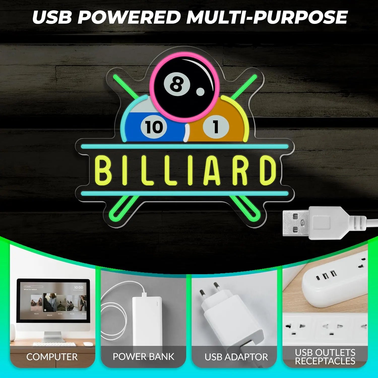 Billiards Neon Sign for Wall Decor Dimmable Billiards Neon Lights for Game Room Party Pub Bar Billiard Club Bedroom Man Cave Decor Billiards Lovers Gift FYLZGO