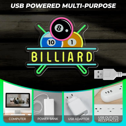 Billiards Neon Sign for Wall Decor Dimmable Billiards Neon Lights for Game Room Party Pub Bar Billiard Club Bedroom Man Cave Decor Billiards Lovers Gift FYLZGO