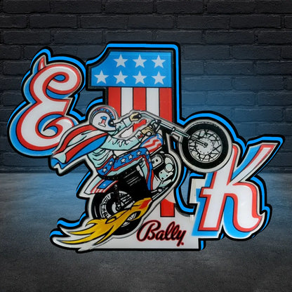 Evel Knievel Pinball Topper 3D Printed Lightbox Powered by USB Band Dimm Man's Cave FYLZGO Signs