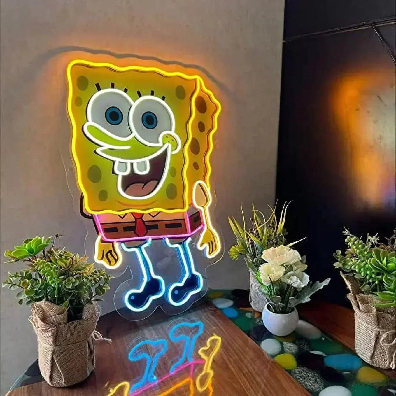Spongebob Neon Sign UV Printed, 19 x 26 inches Yellow Neon for Kids, Birthday Parties With Dimmer Switch And Power Adapter FYLZGO Signs