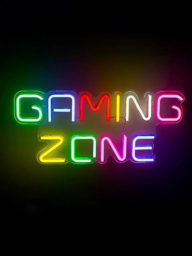 Colorful neon 'GAMING ZONE' sign for arcade or game room decor