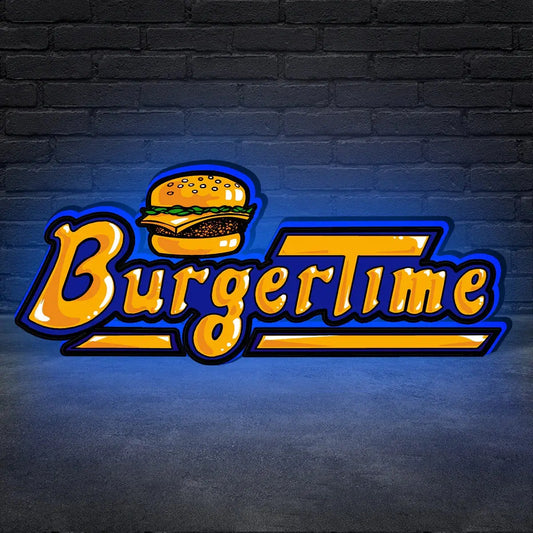 Burger Time Logo 3D Printed LED Lightbox for Gaming Room Decor, Classic Arcade Gaming Lightbox FYLZGO Signs