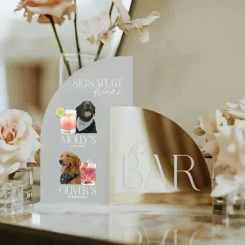 Pet Themed Signature Drinks Wedding Sign,Wedding Signature Drinks Sign ,Arched Gold Mirror Bar Sign,Signature Cocktails Sign FYLZGO Signs