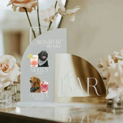 Pet Themed Signature Drinks Wedding Sign,Wedding Signature Drinks Sign ,Arched Gold Mirror Bar Sign,Signature Cocktails Sign FYLZGO Signs