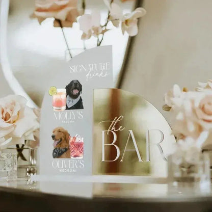 Pet Themed Signature Drinks Wedding Sign,Wedding Signature Drinks Sign ,Arched Gold Mirror Bar Sign,Signature Cocktails Sign FYLZGO Signs