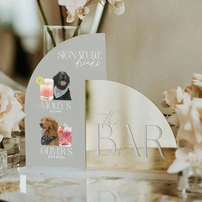 Pet Themed Signature Drinks Wedding Sign,Wedding Signature Drinks Sign ,Arched Gold Mirror Bar Sign,Signature Cocktails Sign FYLZGO Signs