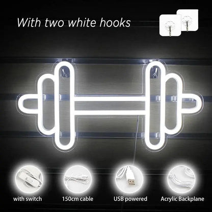 Exercise Barbell Neon Sign LED Wall Room Decor USB Powered With Switch For Bedroom Sports Room Partygamer Room Gym Bedroom Light FYLZGO Signs