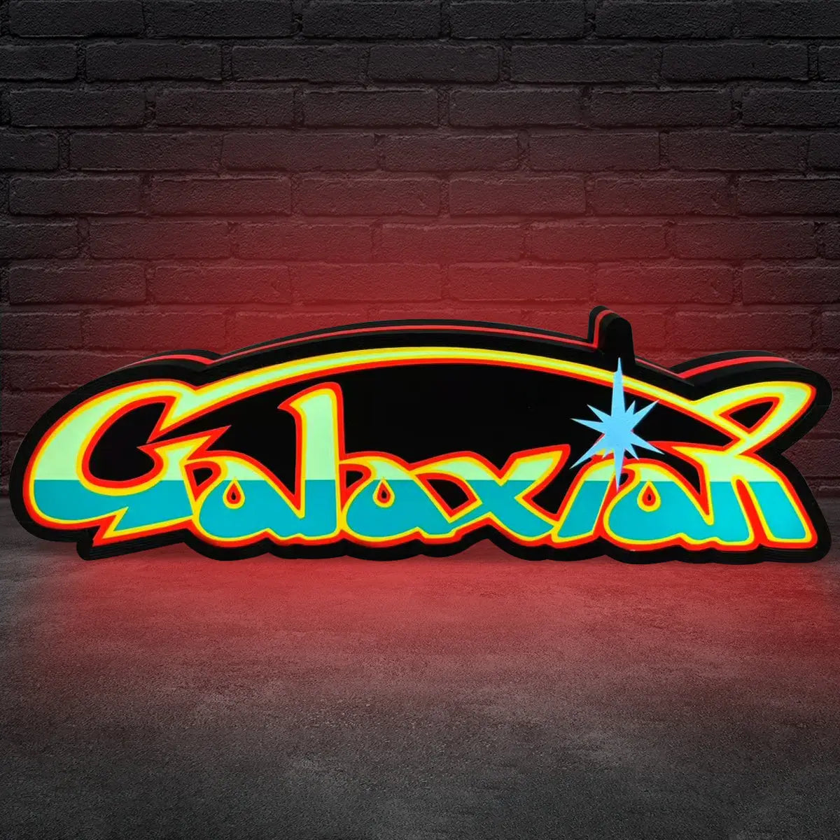 Galaxian Logo 3D Printed LED Lightbox for Gaming Room Decor, Galaga Classic Arcade Gaming Lightbox FYLZGO Signs