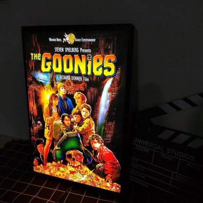 Lighted poster of 'The Goonies' movie with colorful text and characters 3d printed lightbox movie poster