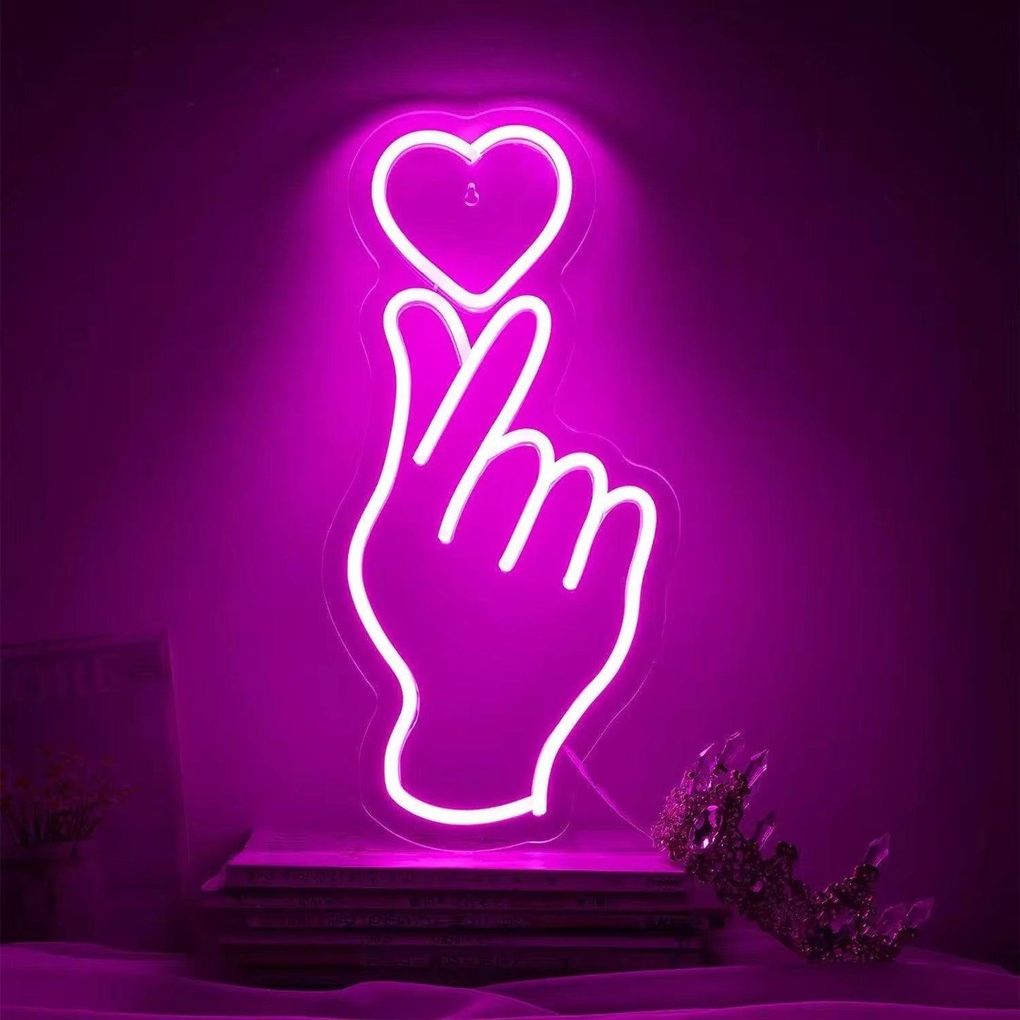 Finger Love Neon Signs, Love Led Finger Heart Neon Light, BTS Hand, Korean Heart Neon Sign LED Sign Club
