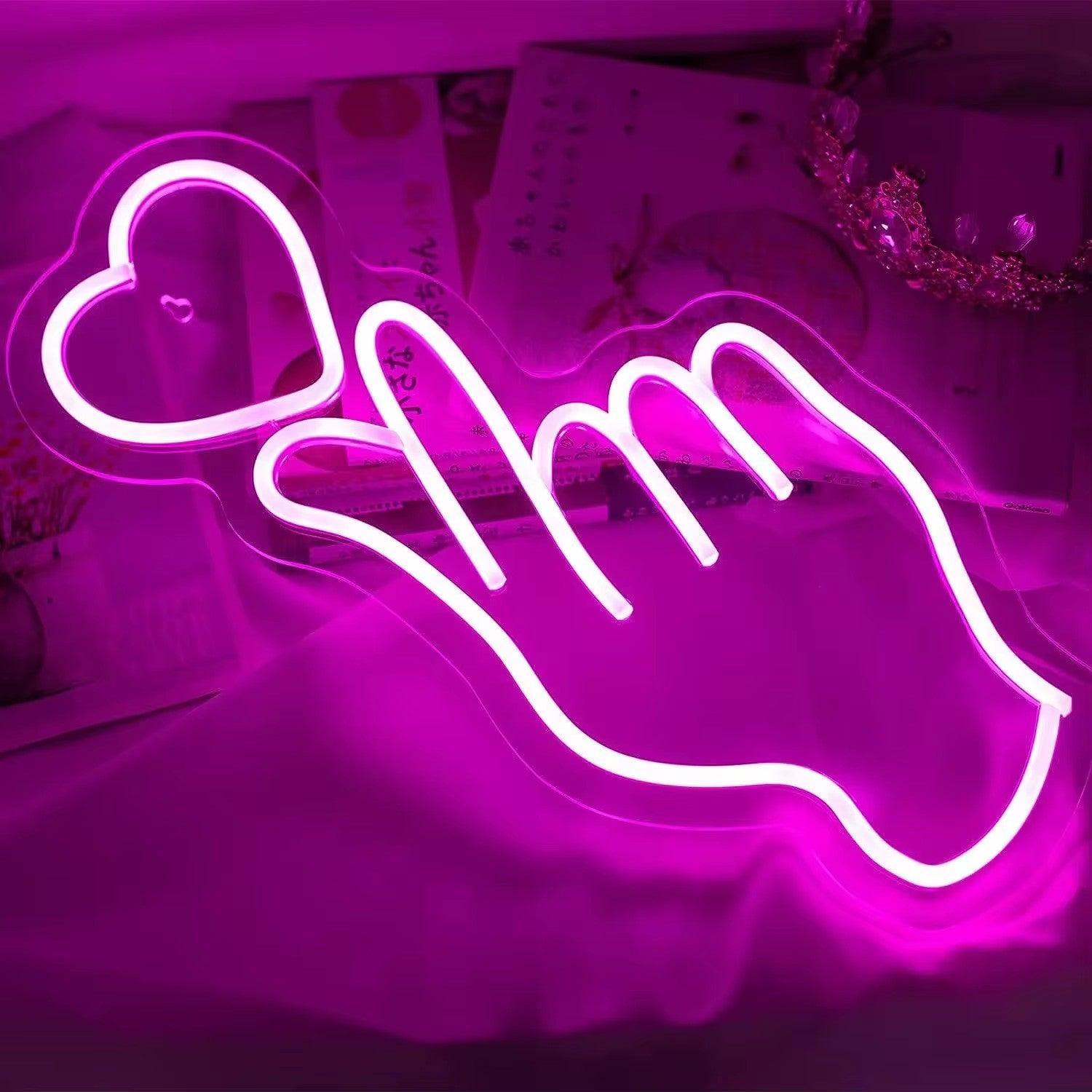 Finger Love Neon Signs, Love Led Finger Heart Neon Light, BTS Hand, Korean Heart Neon Sign LED Sign Club