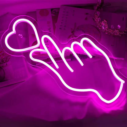 Finger Love Neon Signs, Love Led Finger Heart Neon Light, BTS Hand, Korean Heart Neon Sign LED Sign Club