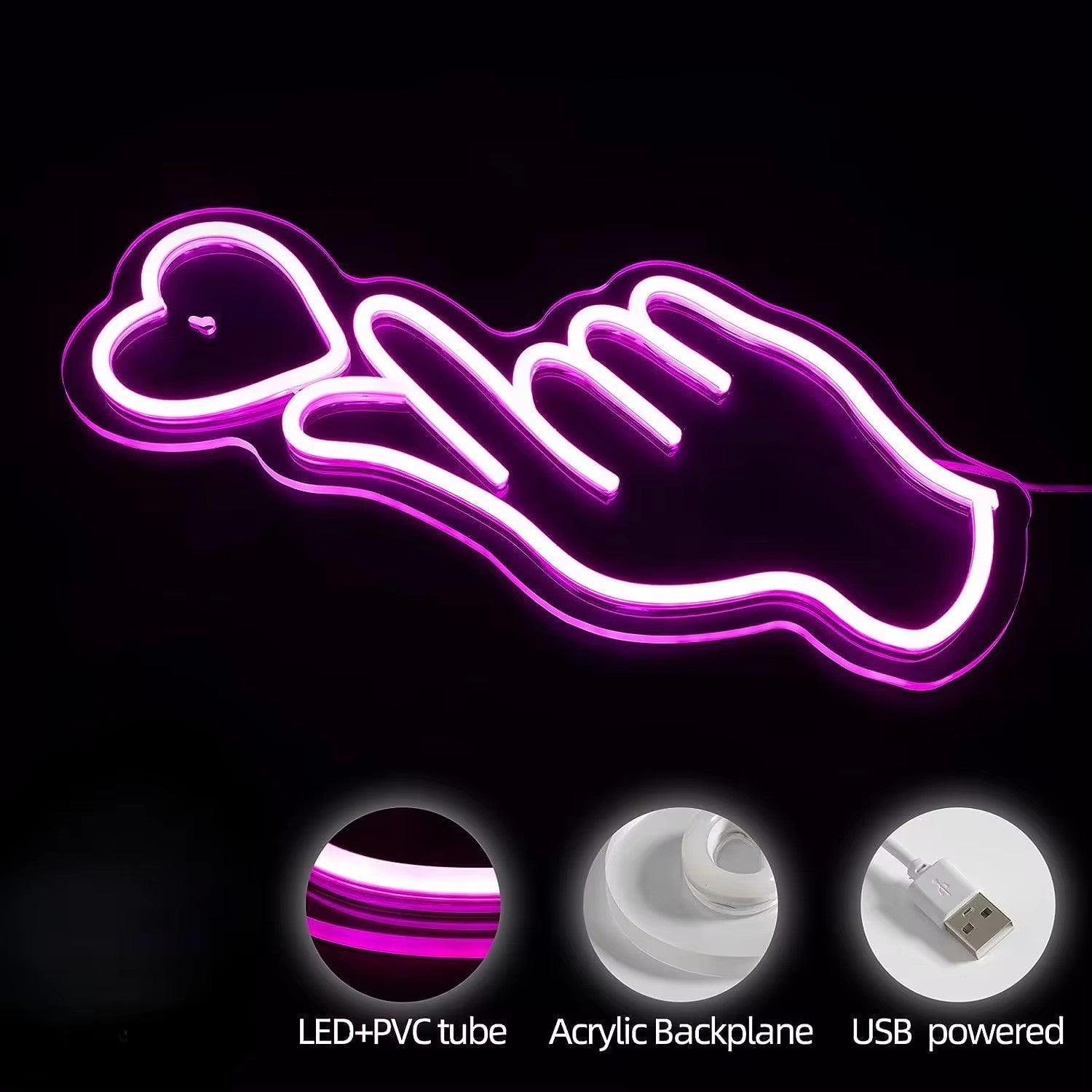 Finger Love Neon Signs, Love Led Finger Heart Neon Light, BTS Hand, Korean Heart Neon Sign LED Sign Club