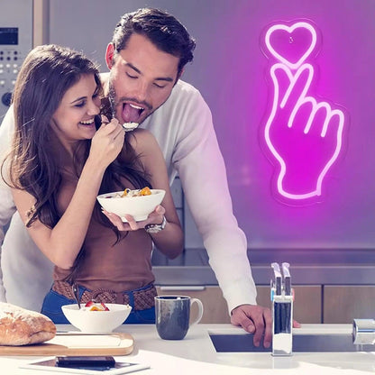 Finger Love Neon Signs, Love Led Finger Heart Neon Light, BTS Hand, Korean Heart Neon Sign LED Sign Club