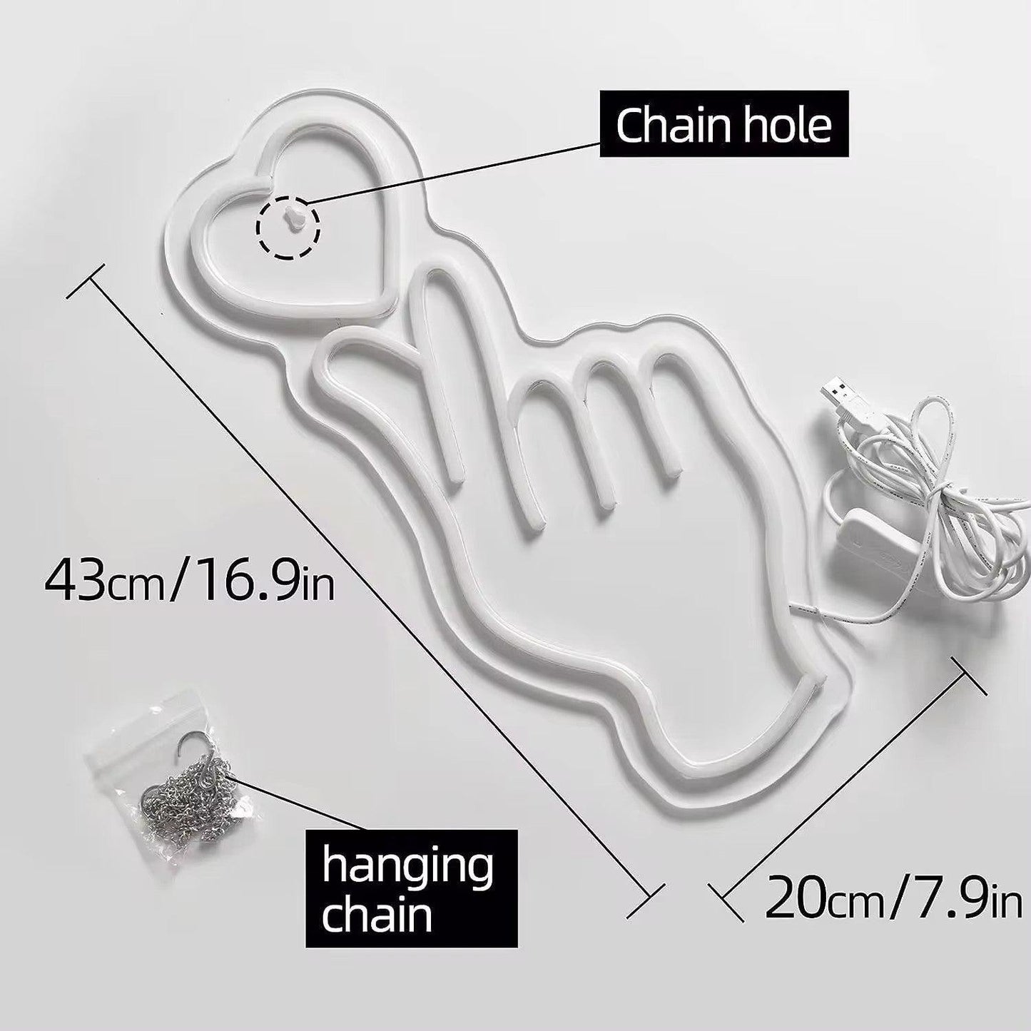Finger Love Neon Signs, Love Led Finger Heart Neon Light, BTS Hand, Korean Heart Neon Sign LED Sign Club
