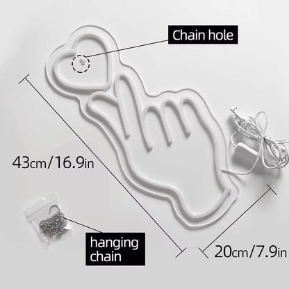 Finger Love Neon Signs, Love Led Finger Heart Neon Light, BTS Hand, Korean Heart Neon Sign LED Sign Club